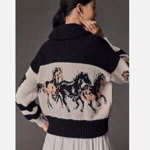 Anthropologie Pilcro Horse Graphic Cardigan Sweater Equestrian Size XL NWT